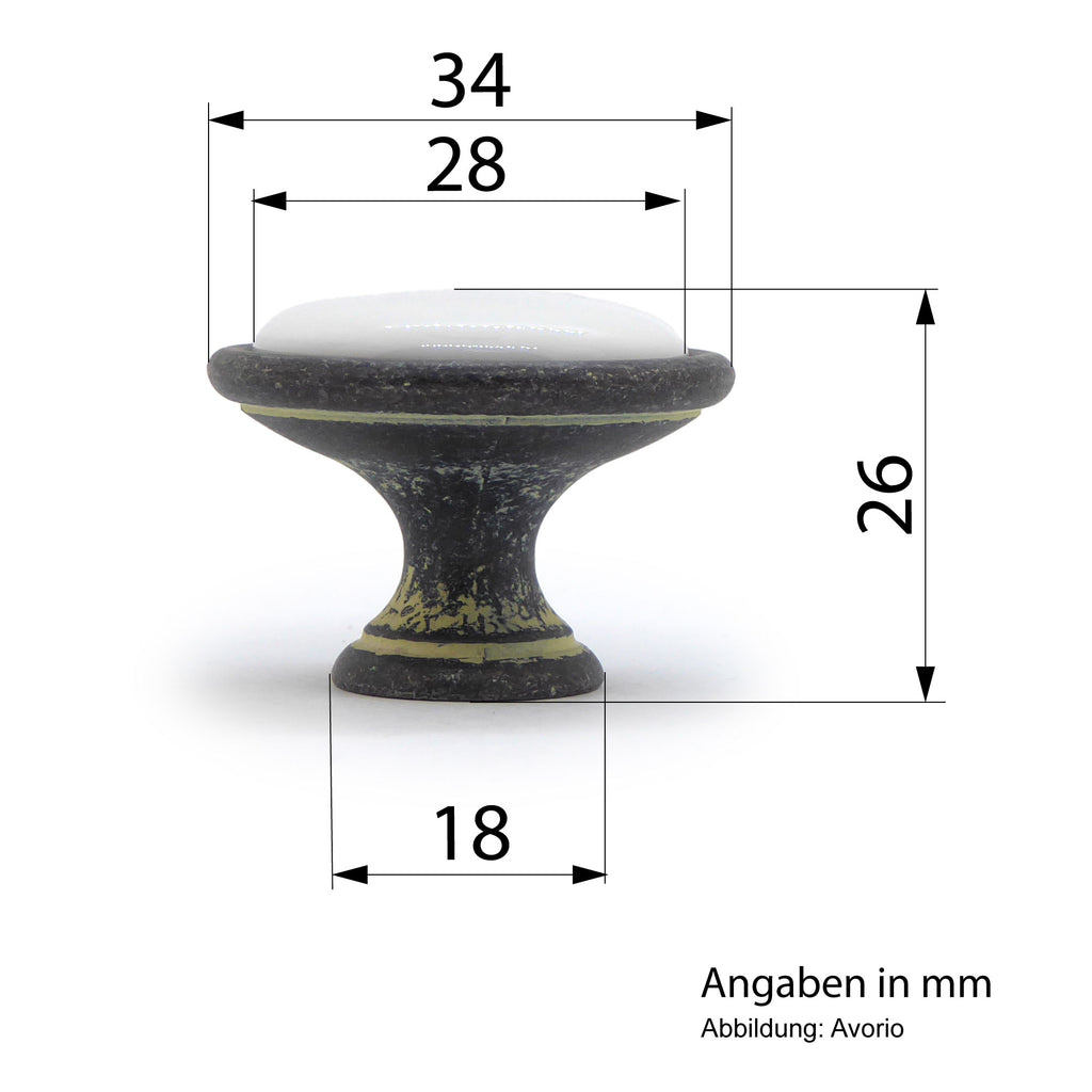 Landhausstil Ø 34mm Porzellanknopf weiß mit Rand Avorio