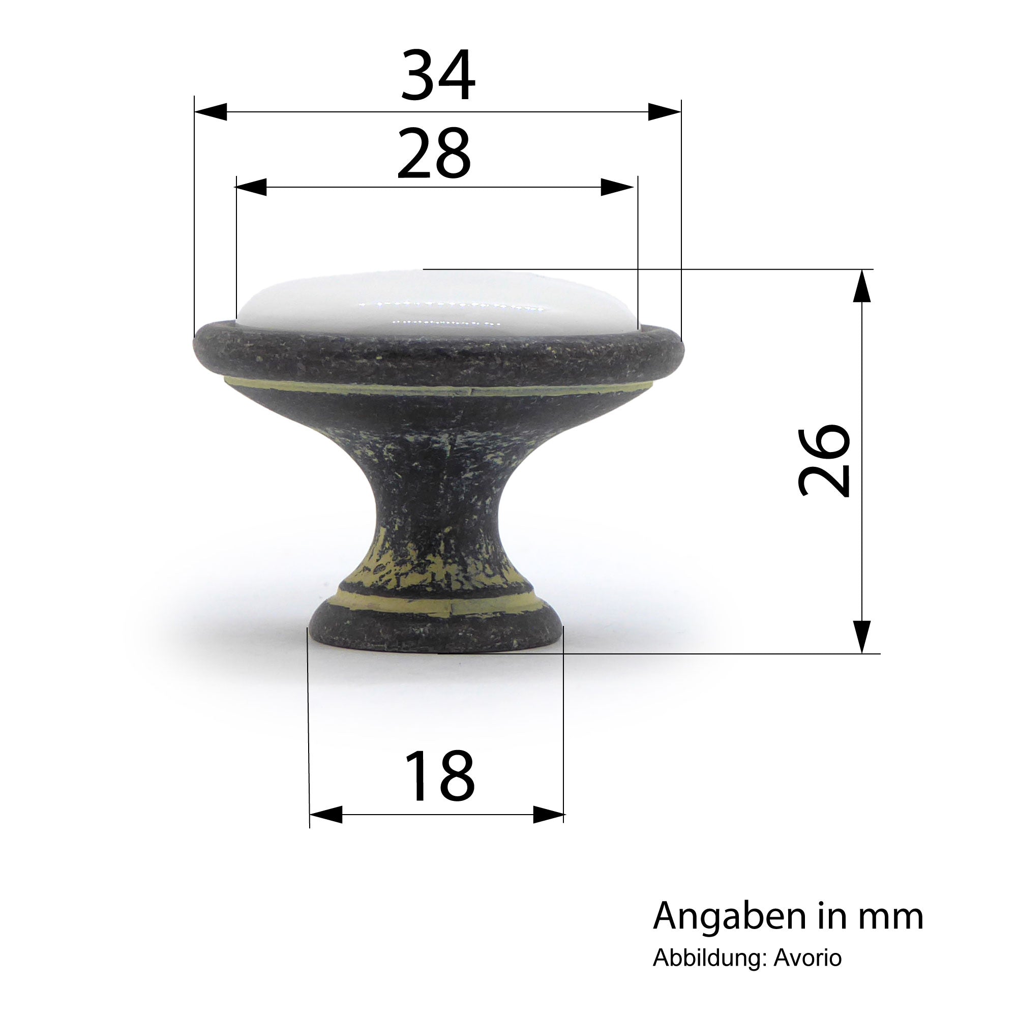 Landhausstil Ø 34mm Porzellanknopf weiß mit Rand Avorio