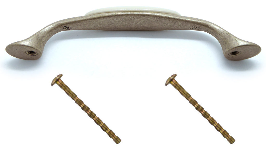 Landhausstil Bogengriffe mit Porzellan-Inlay cremefarben altsilbern