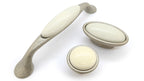 Landhausstil Ø 34mm Porzellanknopf cremefarben mit Rand altsilbern