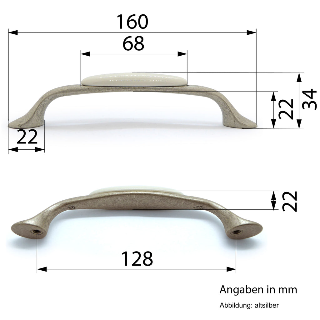 Landhausstil Bogengriffe mit Porzellan-Inlay cremefarben altsilbern