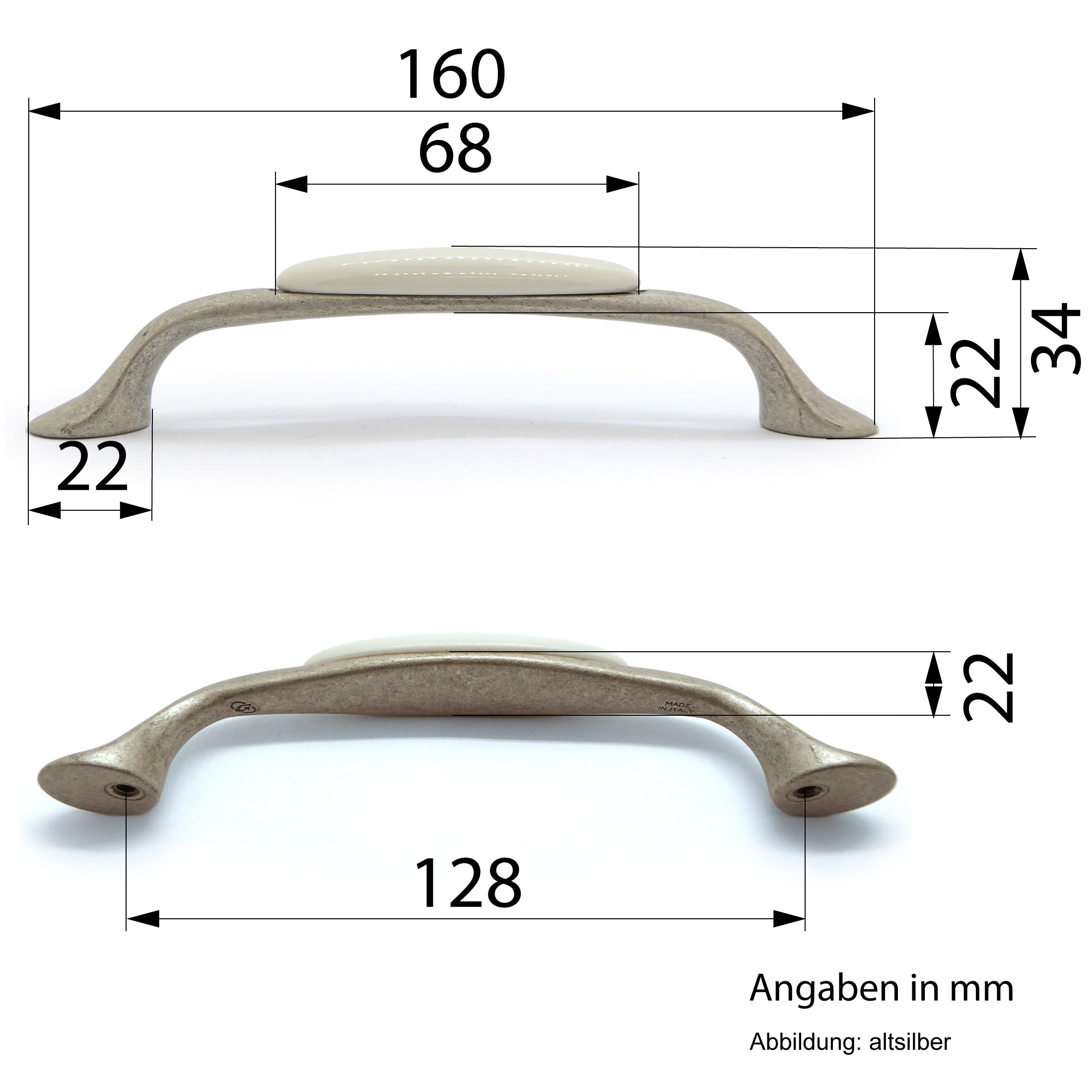 Landhausstil Bogengriffe mit Porzellan-Inlay cremefarben altsilbern