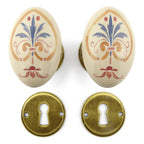 Türknäufe Porzellan Set oval FIORATA Messing Antik