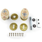 Türknäufe Porzellan Set oval FIORATA Messing Antik