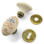 Türknäufe Porzellan Set oval FIORATA Messing Antik