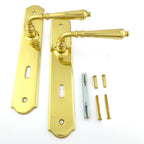 Langschildgarnitur MANOIR Messing poiiert 72mm Buntbart