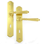Langschildgarnitur MANOIR Messing poiiert 72mm Buntbart