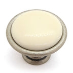 Landhausstil Ø 34mm Porzellanknopf cremefarben mit Rand altsilbern