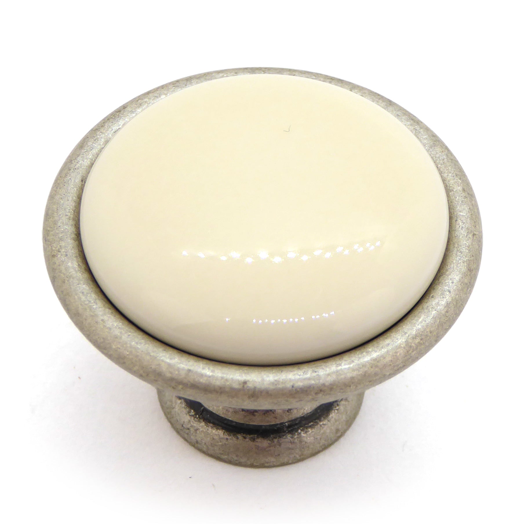 Landhausstil Ø 34mm Porzellanknopf cremefarben mit Rand altsilbern