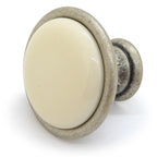Landhausstil Ø 34mm Porzellanknopf cremefarben mit Rand altsilbern