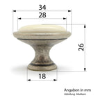 Landhausstil Ø 34mm Porzellanknopf cremefarben mit Rand altsilbern