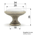 Landhausstil Ø 34mm Porzellanknopf weiß mit Rand altsilbern