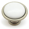 Landhausstil Ø 34mm Porzellanknopf weiß mit Rand altsilbern