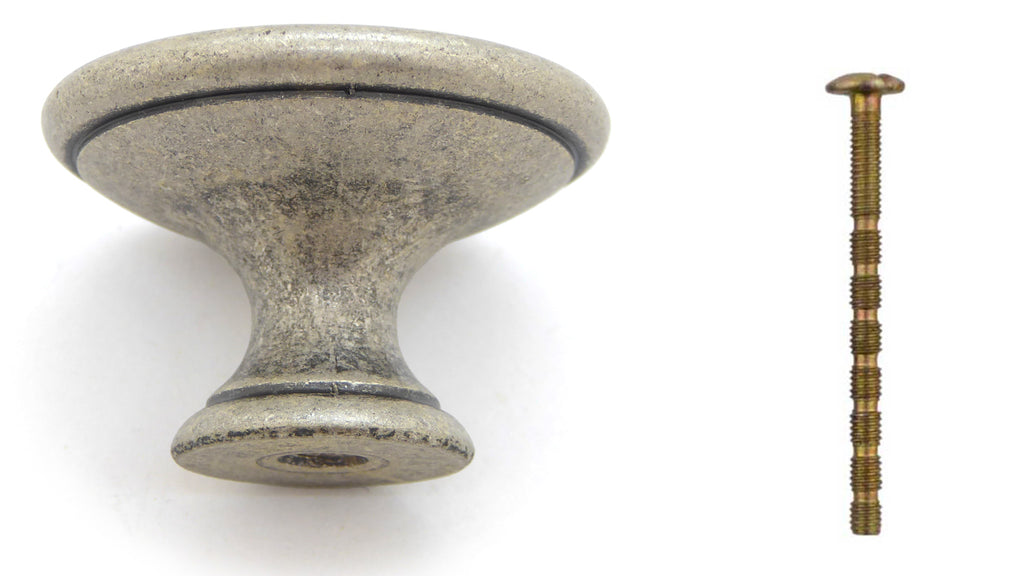 Landhausstil Ø 34mm Porzellanknopf weiß mit Rand altsilbern