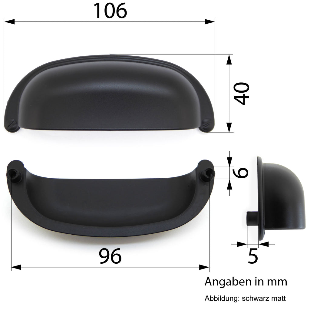 Muschelgriff Tambora Landhausstil groß schwarz matt