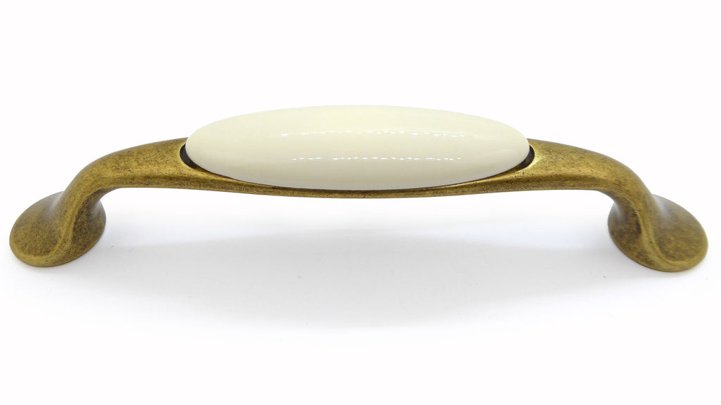 Landhausstil Bogengriffe mit Porzellan-Inlay creme Florence