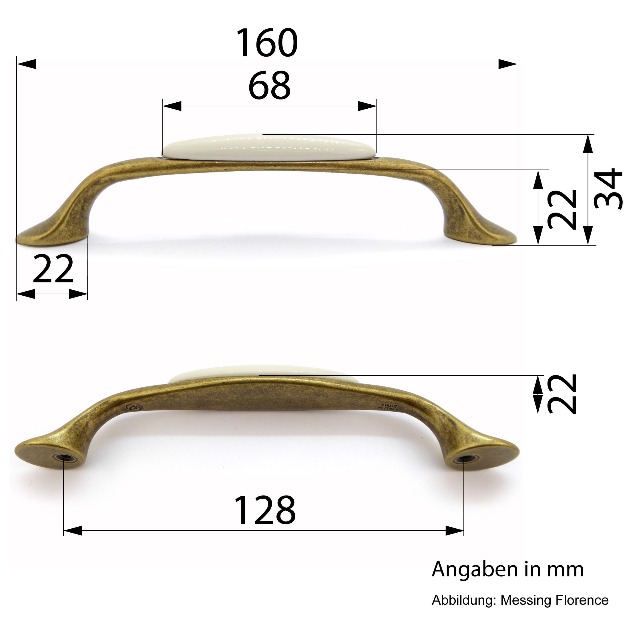 Landhausstil Bogengriffe mit Porzellan-Inlay creme Florence