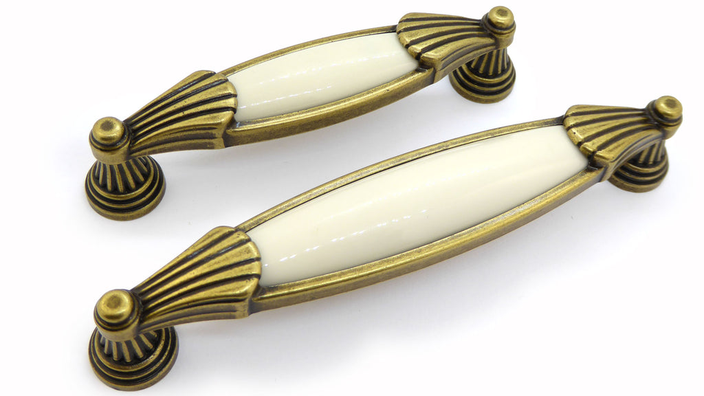 Landhausstil Möbelgriffe VENEZIA klein mit Porzellan-Inlay creme Florence