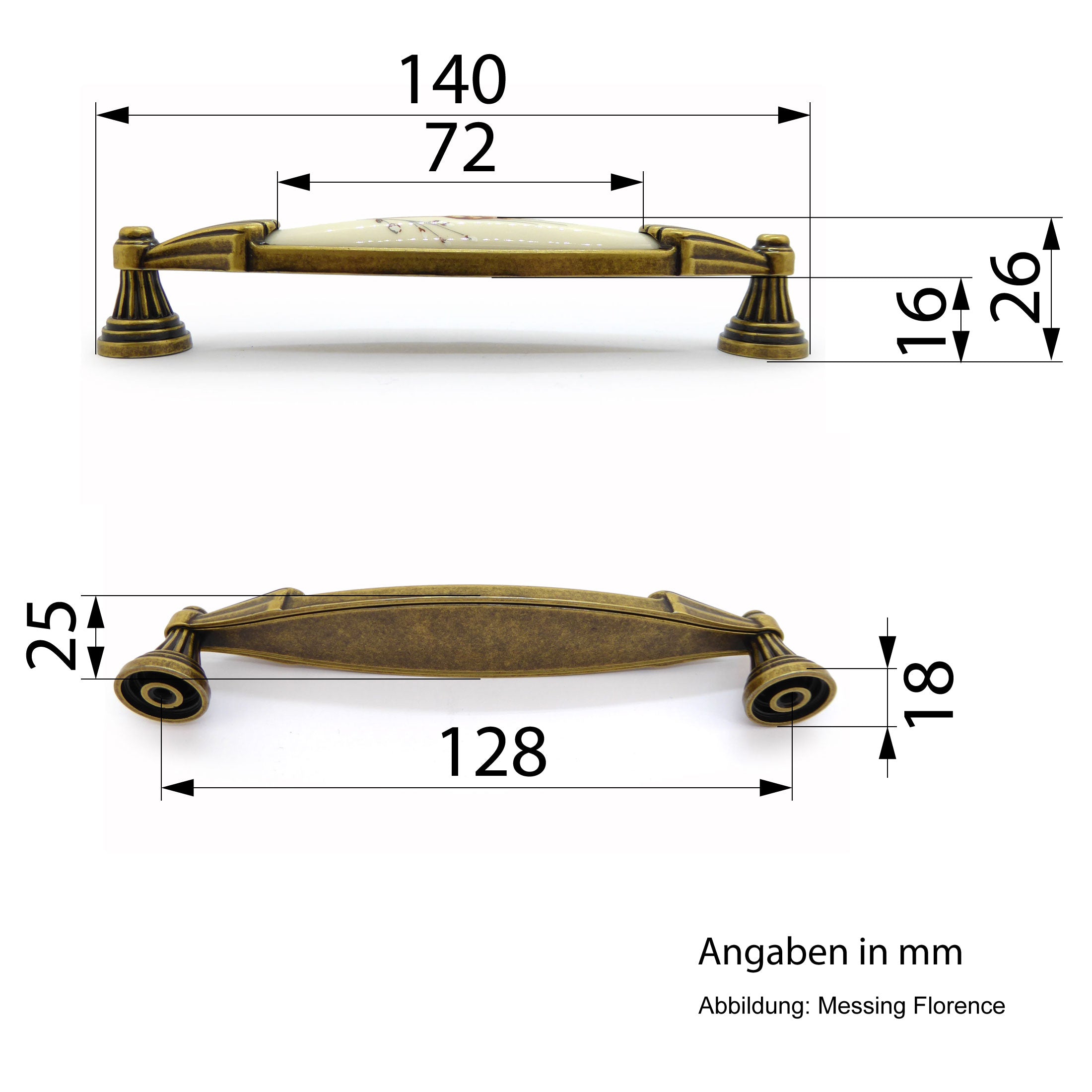 Landhausstil Möbelgriffe VENEZIA ÄHRE mit Porzellan-Inlay Florence