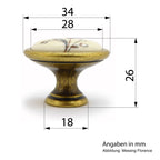 Landhausstil Ø 34mm Porzellanknopf Rosen mit Rand Florence