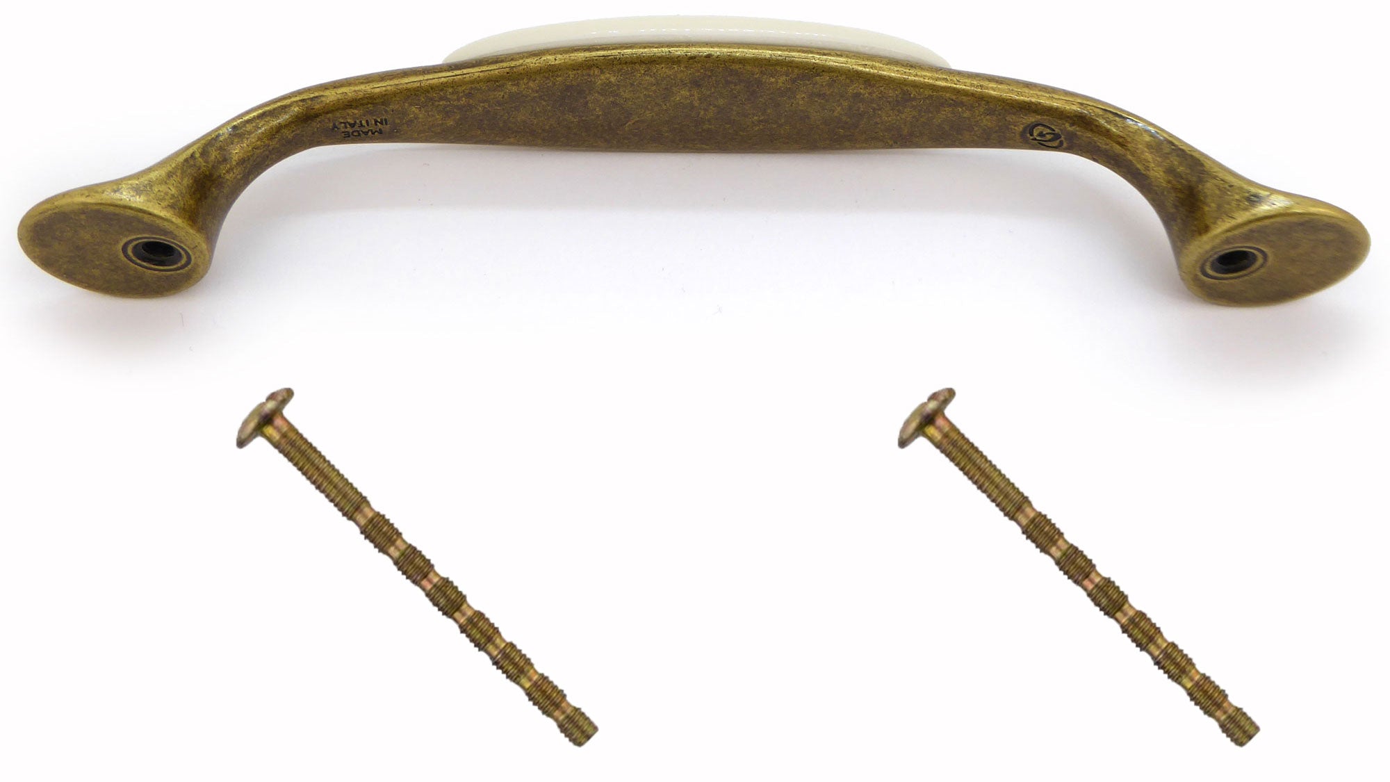 Landhausstil Bogengriffe mit Porzellan-Inlay creme mit Goldmuster
