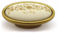 Vintage Möbelknauf mit Porzellan-Inlay creme mit Goldmuster