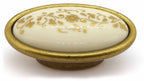 Vintage Möbelknauf mit Porzellan-Inlay creme mit Goldmuster