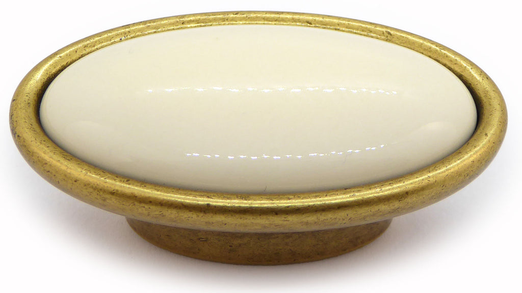 Vintage Möbelknauf mit Porzellan-Inlay creme Florence
