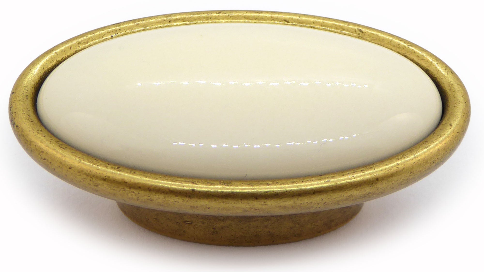 Vintage Möbelknauf mit Porzellan-Inlay creme Florence