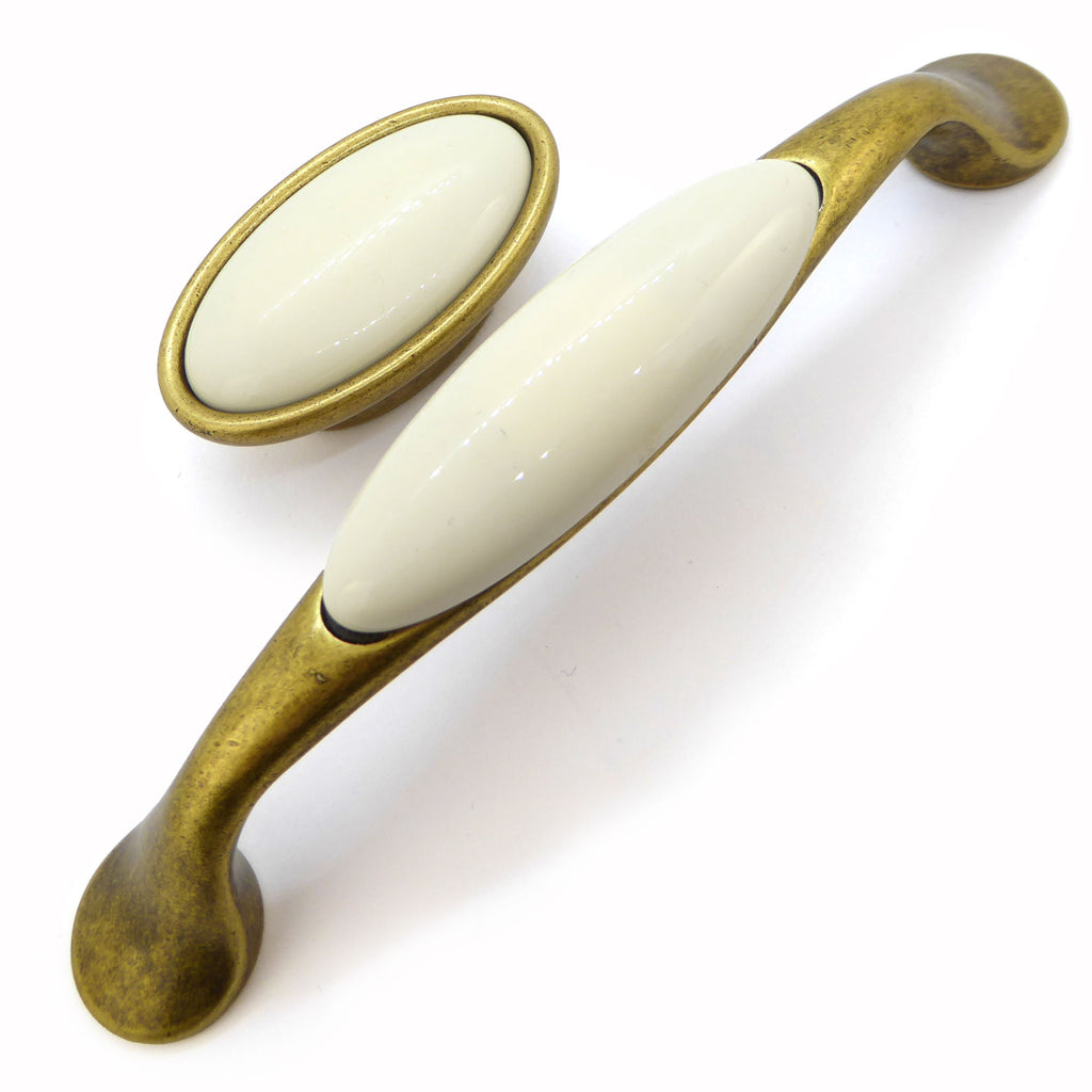 Vintage Möbelknauf mit Porzellan-Inlay creme Florence