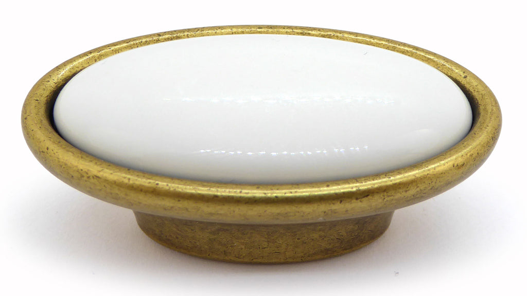 Vintage Möbelknauf mit Porzellan-Inlay weiß Florence