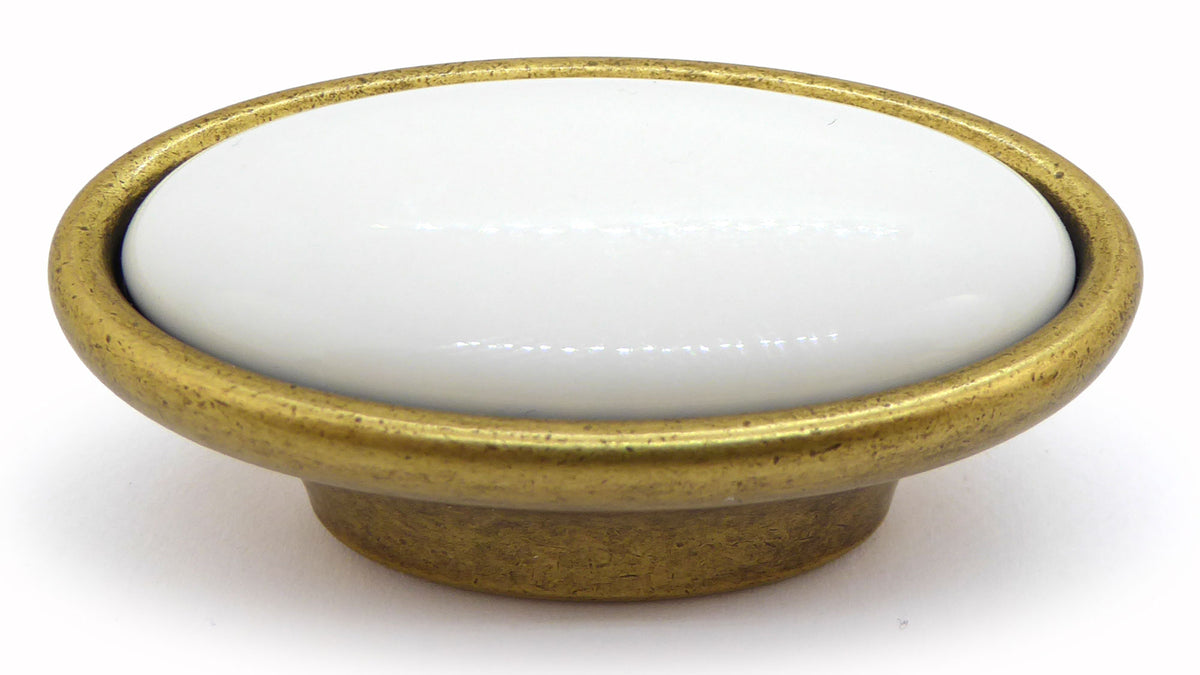 Vintage Möbelknauf mit Porzellan-Inlay weiß Florence
