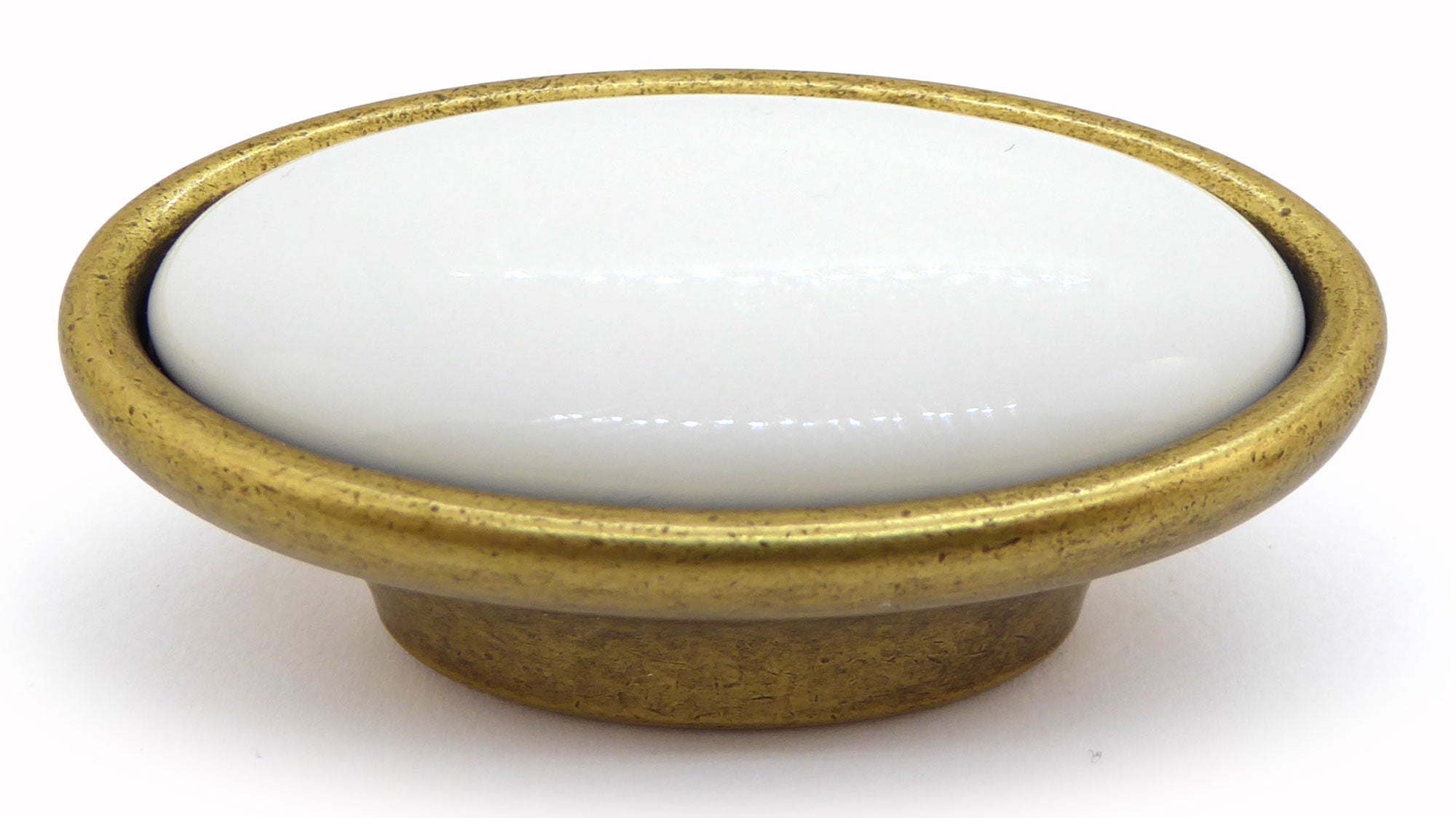 Vintage Möbelknauf mit Porzellan-Inlay weiß Florence