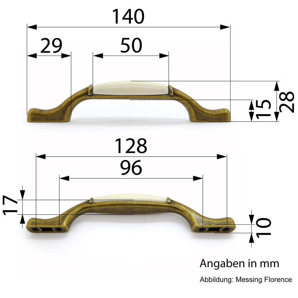 Landhaus Möbelgriffe PERUGIA mit Porzellan-Inlay creme altsilbern