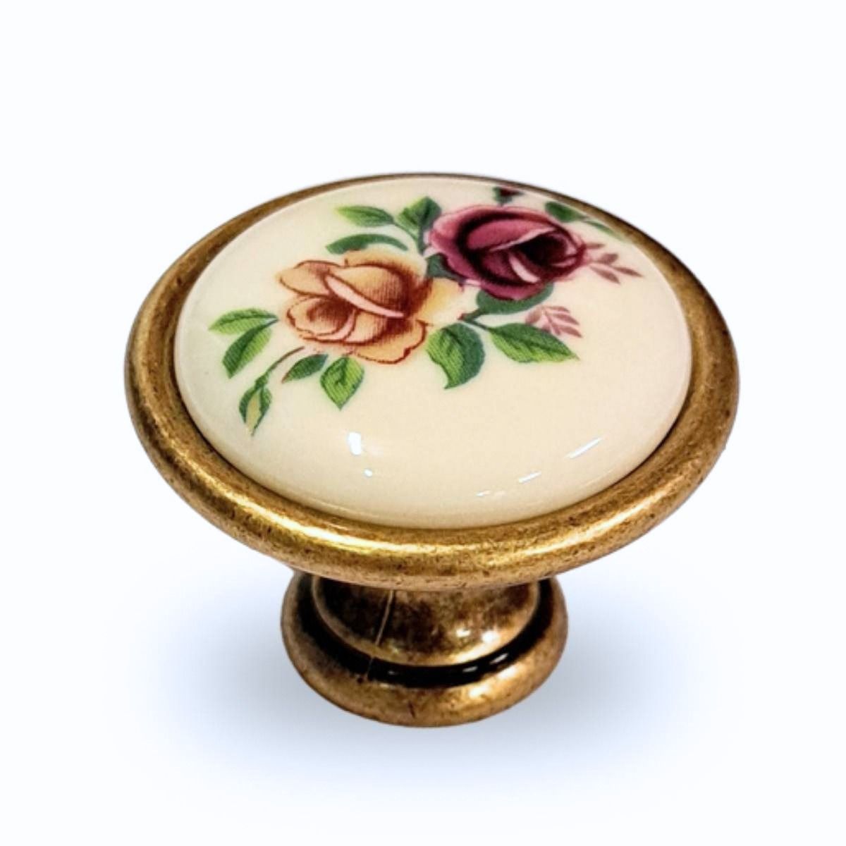 Landhausstil Ø 34mm Porzellanknopf Rosen mit Rand Florence