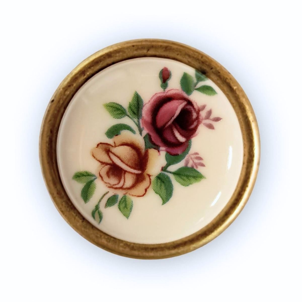 Landhausstil Ø 34mm Porzellanknopf Rosen mit Rand Florence