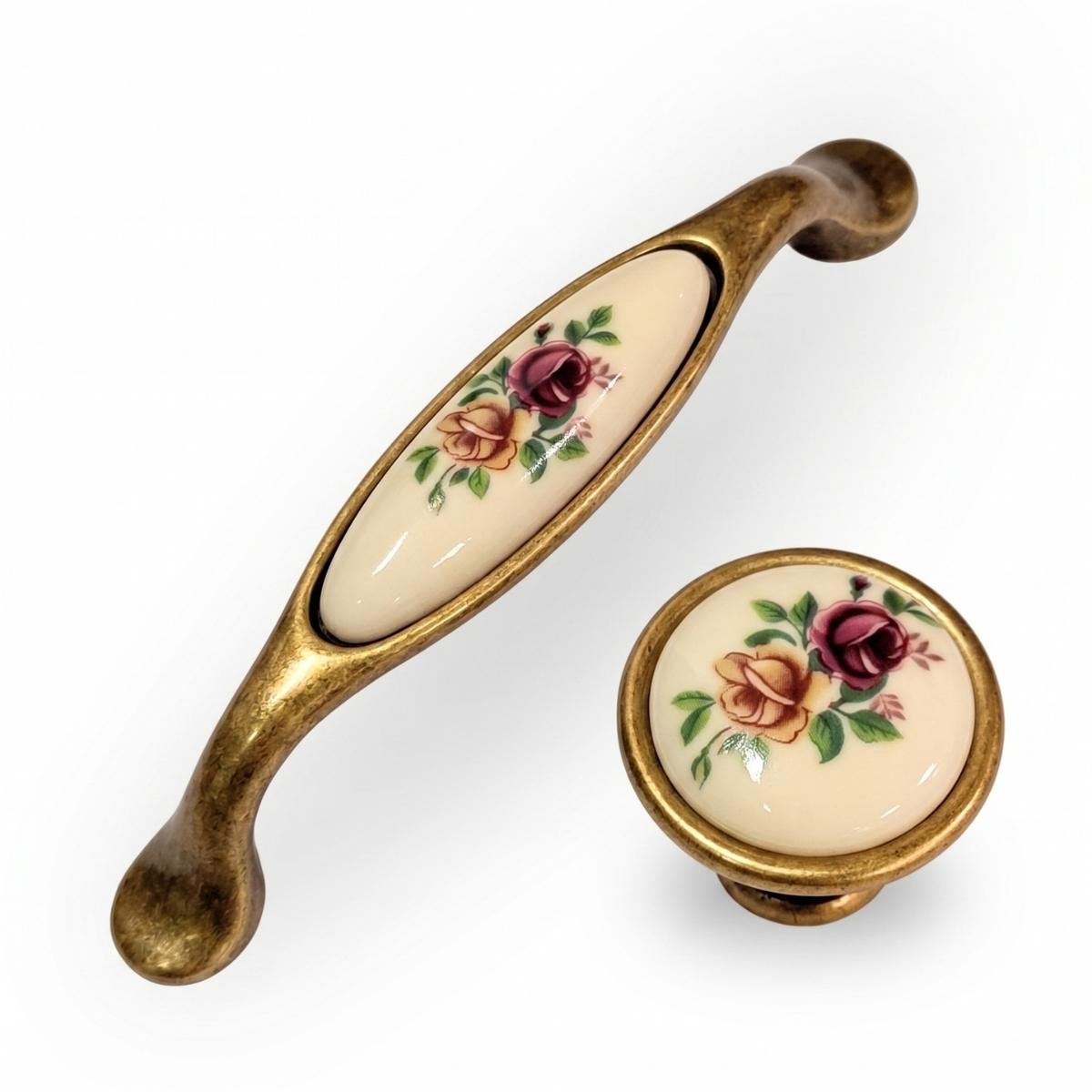 Landhausstil Ø 34mm Porzellanknopf Rosen mit Rand Florence